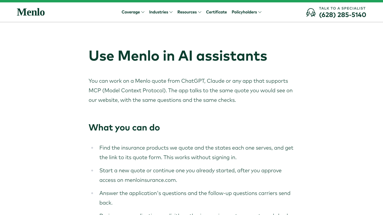 Menlo Insurance MCP catalog image 1